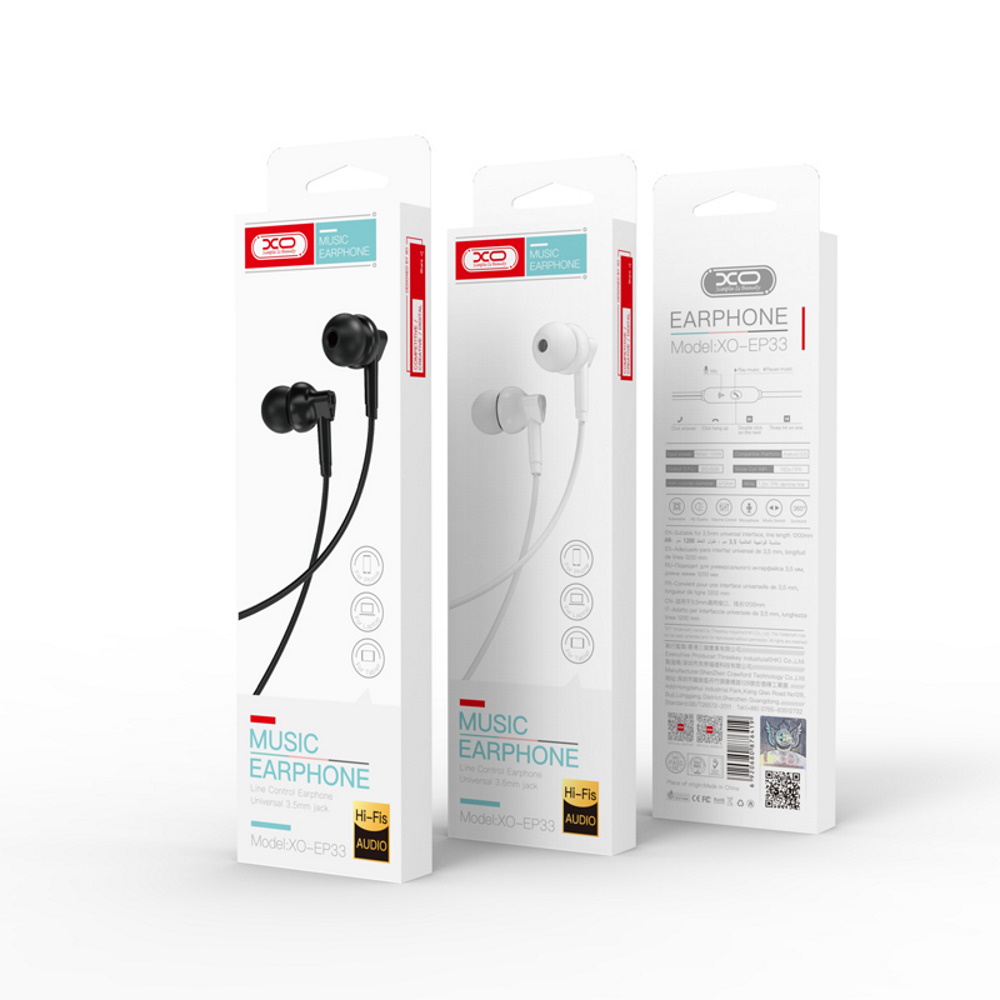 XO wired earphones jack 3,5mm EP33 Black