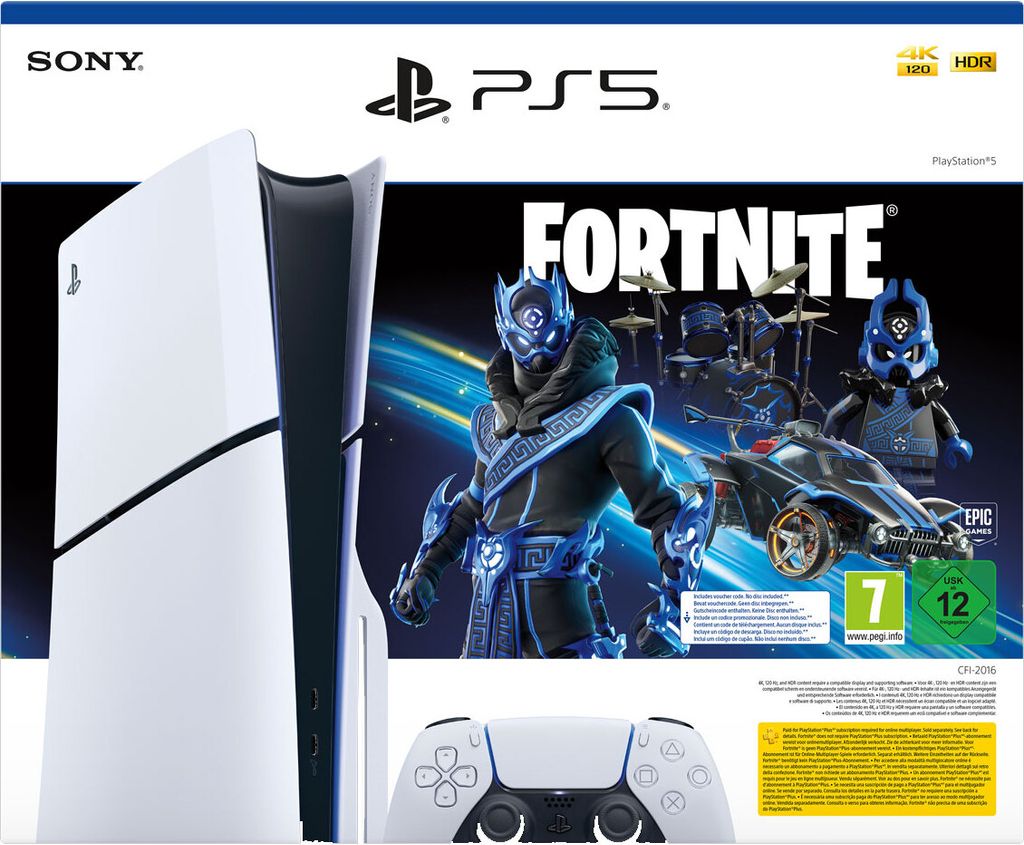 Sony Playstation 5 Slim Disc Edition 1TB Fortnite Cobalt Star Bundle Weiss