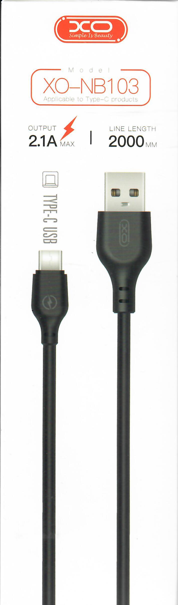 XO Kabel NB103 USB - USB-C 2 m 2,1A Schwarz