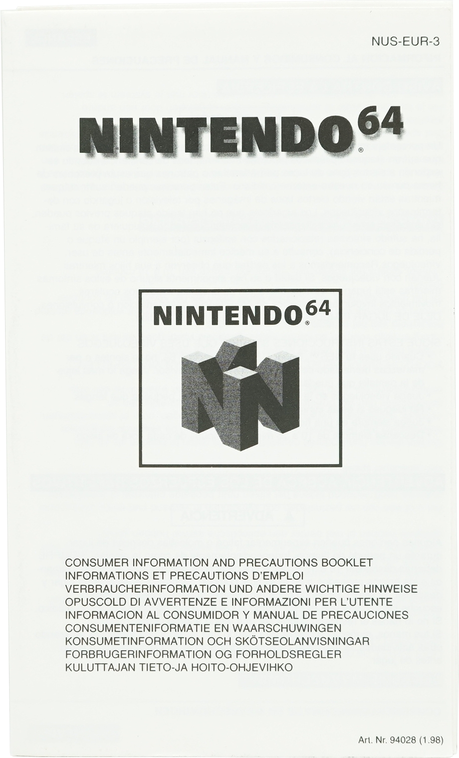 Nintendo 64 N64 Verbraucherinformationen Consumer Information NUS-EUR-3