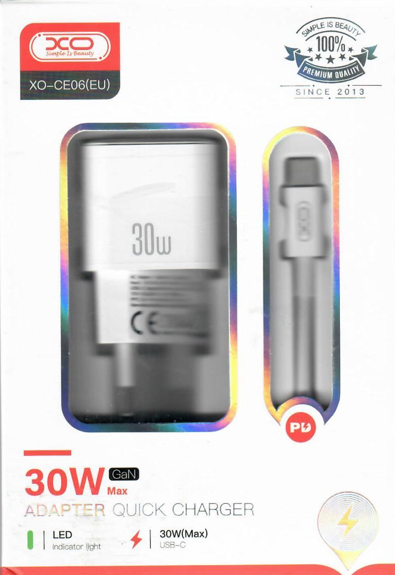 XO 30W Adapter Quick Charger 30W Type-C + Type-C to Type-C Cable XO 30W Adapter Quick Charger 30W Type-C + Type-C to Type-C Cable