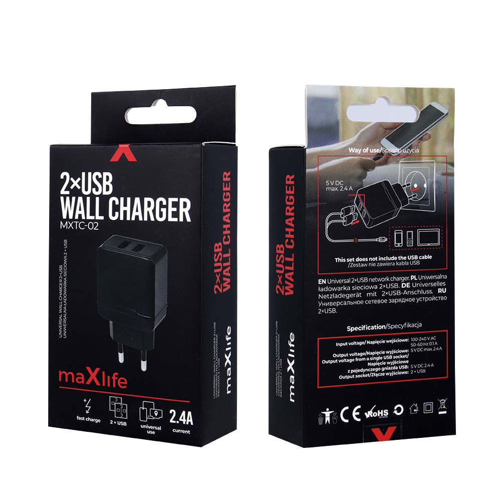 maXlife 2x USB Wall Charger 2.4A MXTC-02