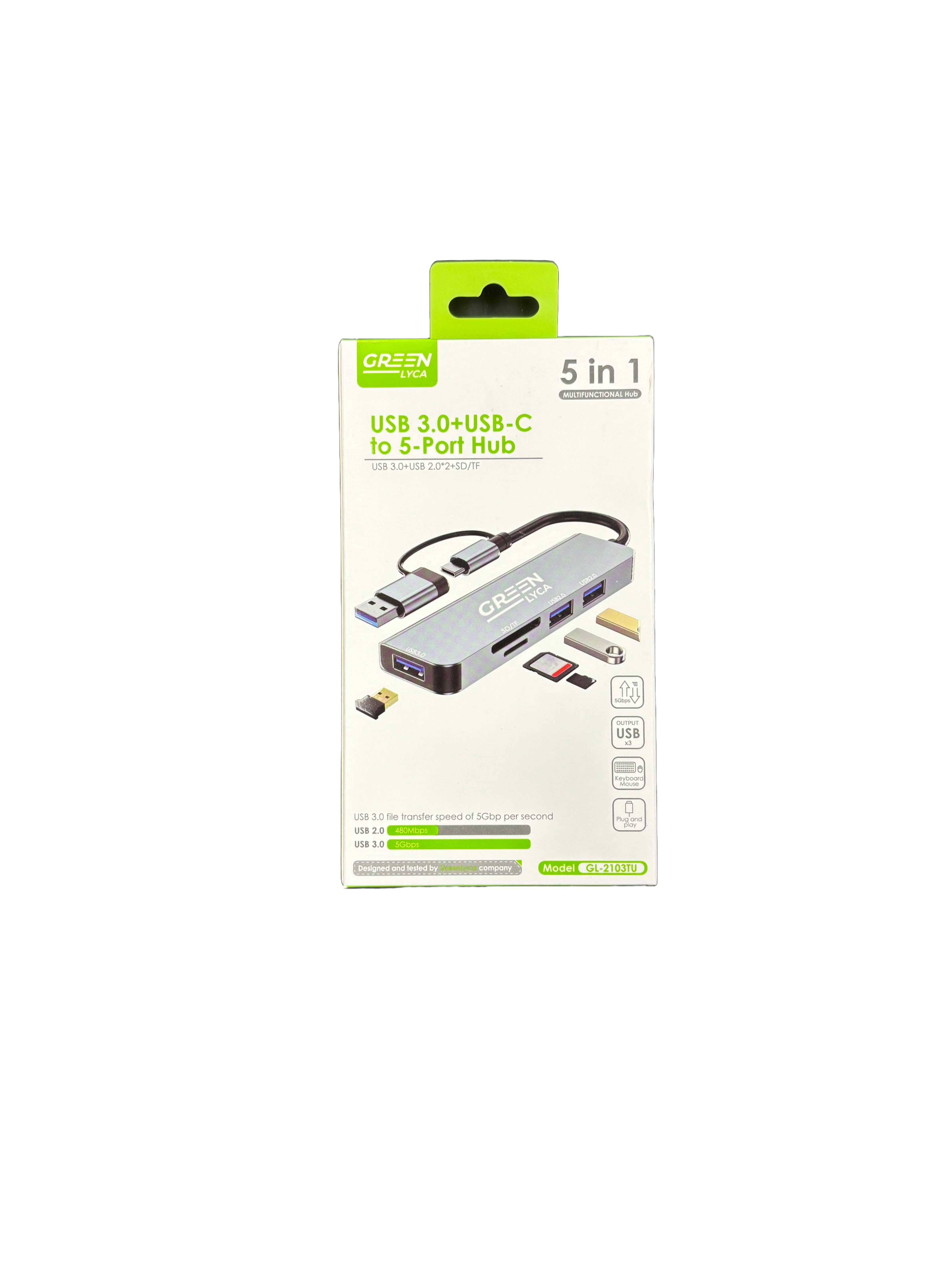 Green Lyca Type-C 5 in 1 Port Hub