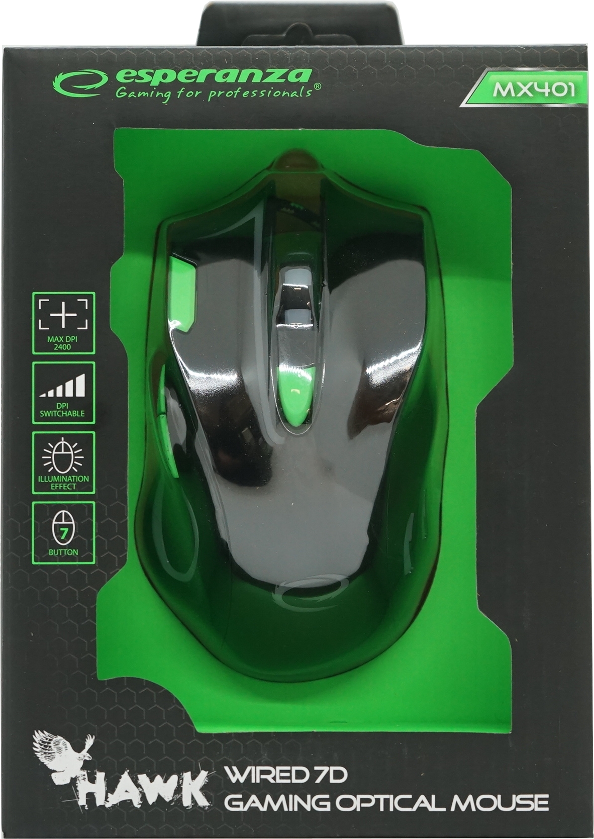 Esperanza Wired 7D Gaming Maus EGM401KG Grün